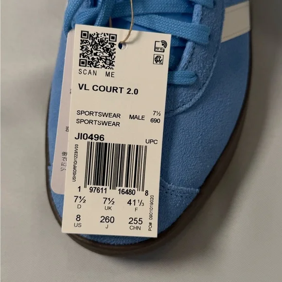 adidas VL Court 2.0 Blue Suede Sneakers Men’s 8 NWT - Picture 3 of 9